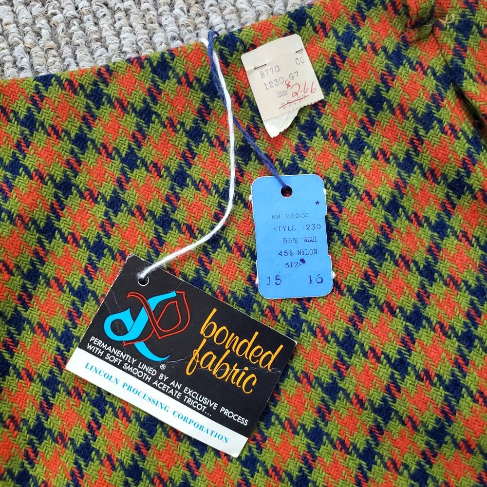 *SOLD* 💖 VINTAGE NOS 60s Wool Plaid "Tweed" Mini Skirt Deadstock - Picture 1 of 8